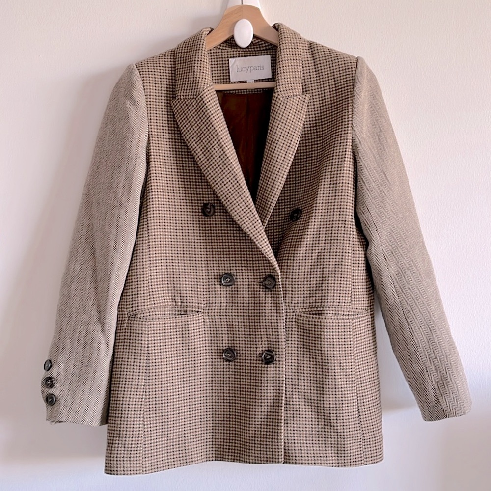 Lucyparis Houndstooth Wool Blend Blazer Jacket Coat